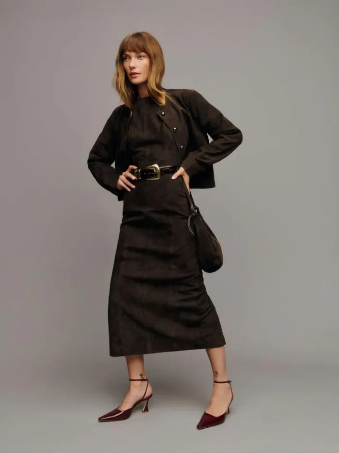 Clothing The Reformation Veda Kendi Leather Dress Mole Suede
