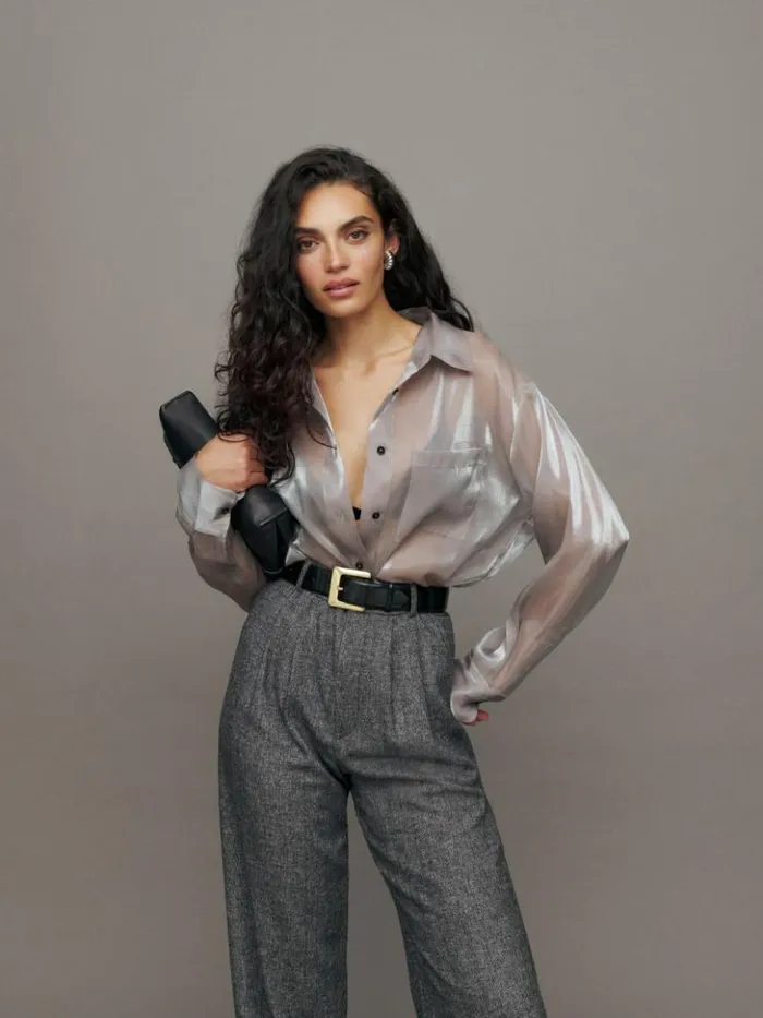 Clothing The Reformation Will Oversized Sheer Shirt Silver