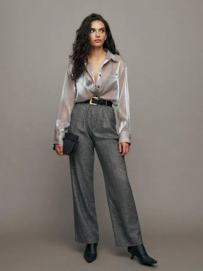 Clothing The Reformation Will Oversized Sheer Shirt Silver