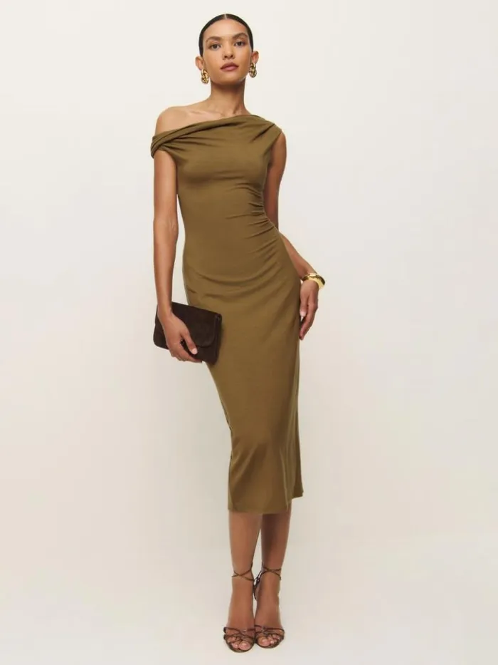 ClothingWeddings The Reformation Jamen Knit Dress Bronze