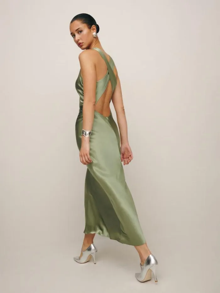 ClothingWeddings The Reformation Petites Casette Silk Dress Artichoke