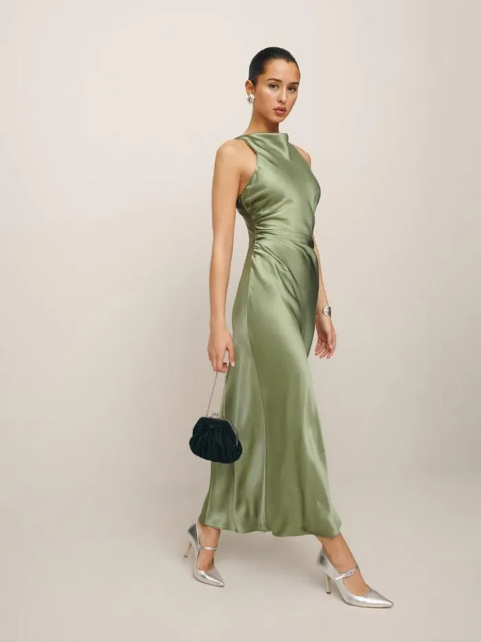 ClothingWeddings The Reformation Petites Casette Silk Dress Artichoke
