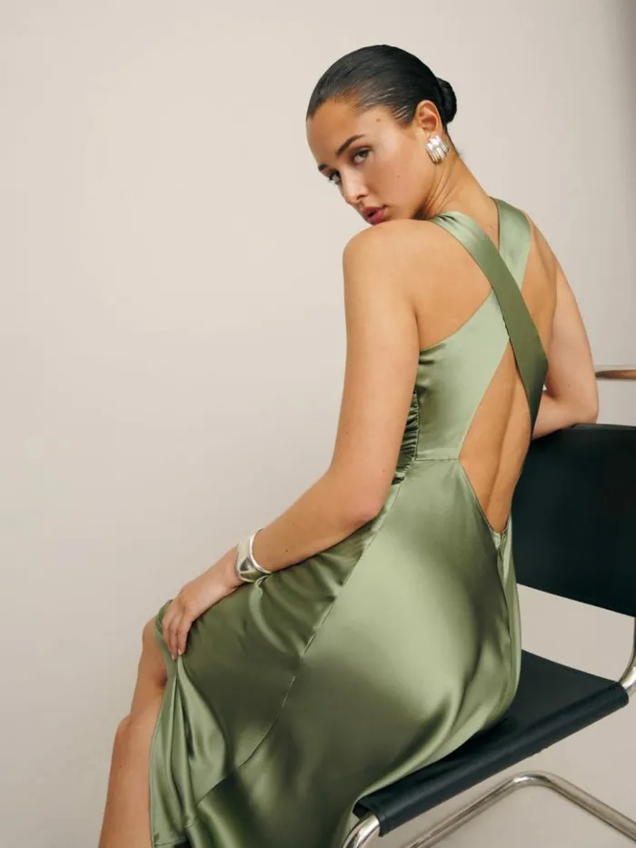 ClothingWeddings The Reformation Petites Casette Silk Dress Artichoke