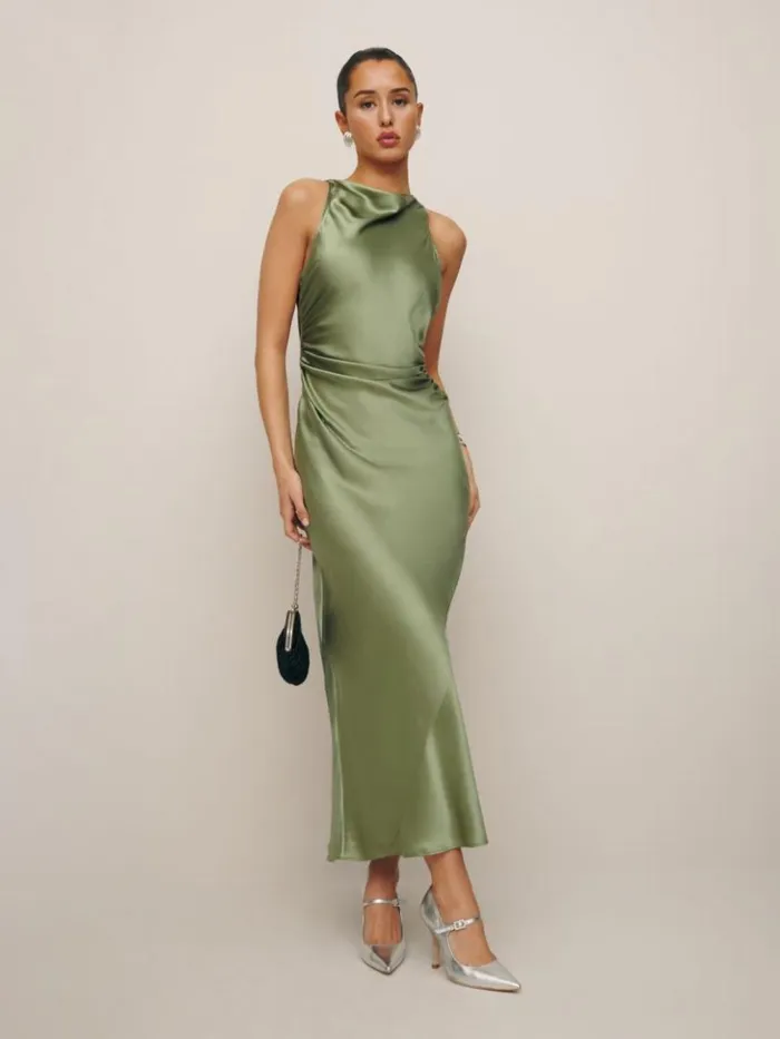 ClothingWeddings The Reformation Petites Casette Silk Dress Artichoke