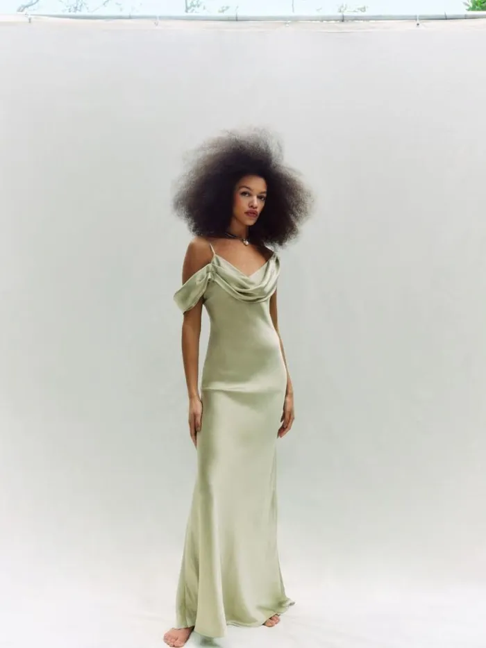 ClothingWeddings The Reformation Petites Ronda Silk Dress Dried Herbs