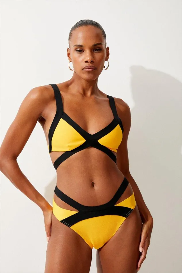 CoOrds Women Karen Millen Bandage Colour Block Strappy Set Yellow