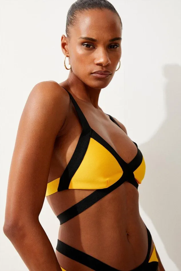 CoOrds Women Karen Millen Bandage Colour Block Strappy Set Yellow