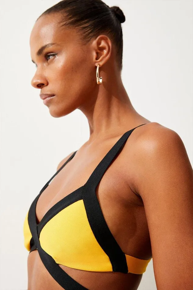 CoOrds Women Karen Millen Bandage Colour Block Strappy Set Yellow