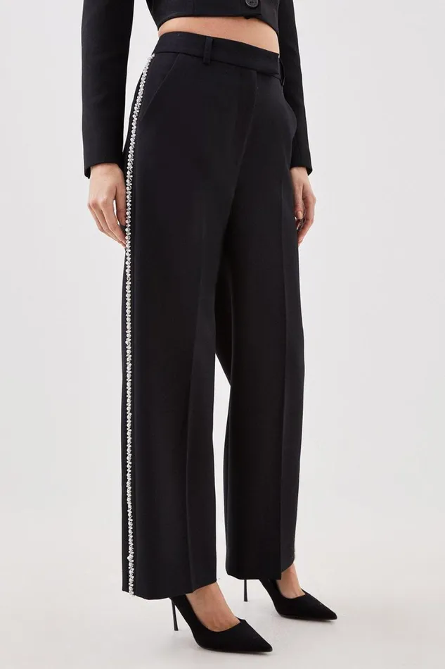 CoOrds Women Karen Millen Lydia Millen Petite Compact Stretch Embellished Jacket and Trouser Set Black