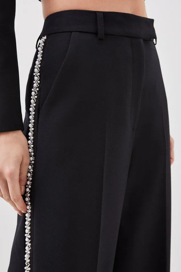 CoOrds Women Karen Millen Lydia Millen Petite Compact Stretch Embellished Jacket and Trouser Set Black