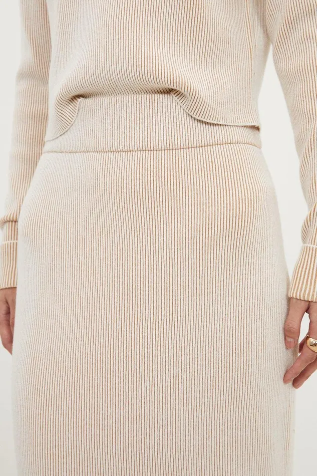 CoOrds Women Karen Millen Viscose Blend Plaited Rib Knit Set Neutral