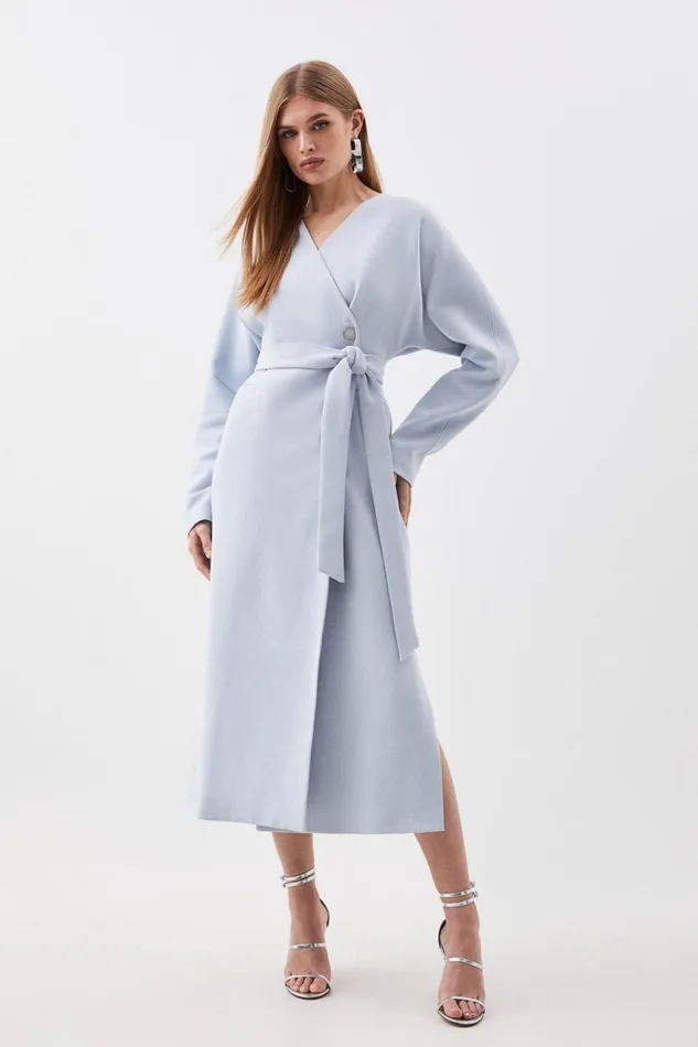 Coats and Jackets Women Karen Millen Compact Stretch Rounded Coat Pale Blue