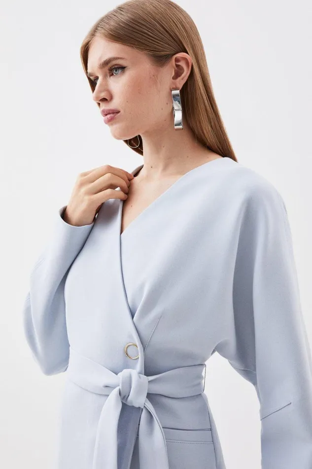 Coats and Jackets Women Karen Millen Compact Stretch Rounded Coat Pale Blue