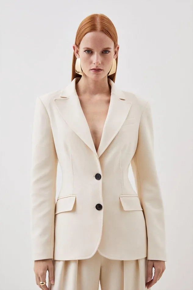 Coats and Jackets Women Karen Millen Compact Stretch Tailored Long Line Blazer Cream Coats and Jackets Women Karen Millen Compact Stretch Tailored Long Line Blazer Cream