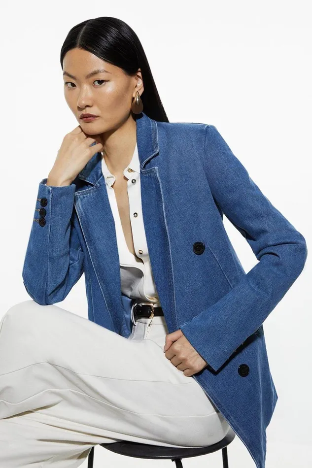 Coats and Jackets Women Karen Millen Denim Indigo Jacket Mid Blue