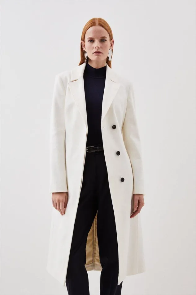 Coats and Jackets Women Karen Millen Italian Manteco Wool Blend Button Detail Pleated Midi Coat Ivory Coats and Jackets Women Karen Millen Italian Manteco Wool Blend Button Detail Pleated Midi Coat Ivory