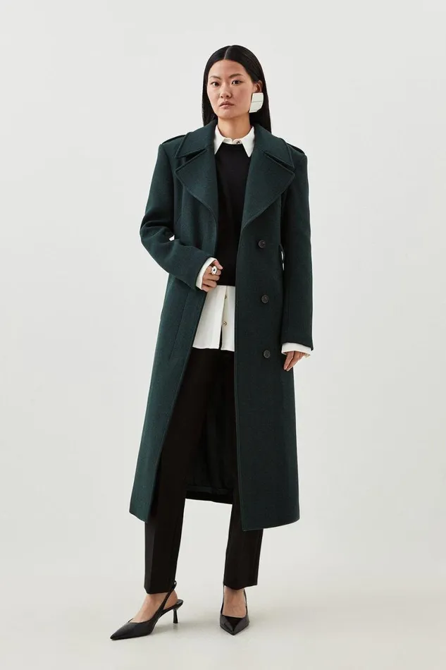 Coats and Jackets Women Karen Millen Italian Manteco Wool Blend Strong Shoulder Coat Forest Coats and Jackets Women Karen Millen Italian Manteco Wool Blend Strong Shoulder Coat Forest