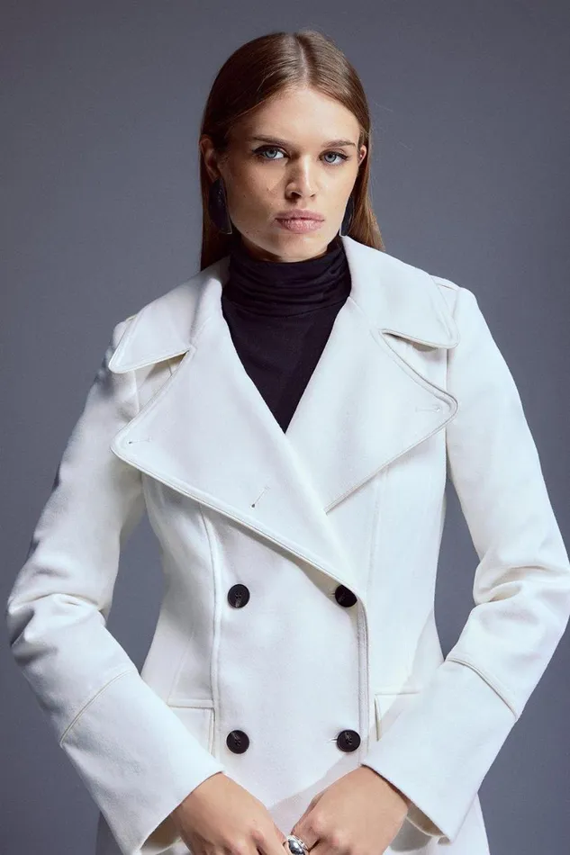Coats and Jackets Women Karen Millen Italian Manteco Wool Cashmere Db Military Tailored Coat Ivory
