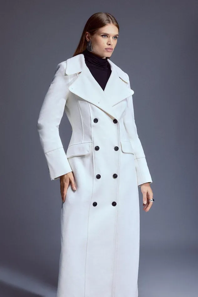 Coats and Jackets Women Karen Millen Italian Manteco Wool Cashmere Db Military Tailored Coat Ivory