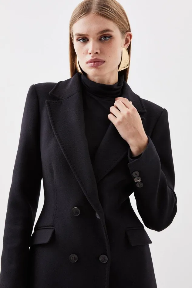 Coats and Jackets Women Karen Millen Italian Manteco Wool Fitted Coat Black