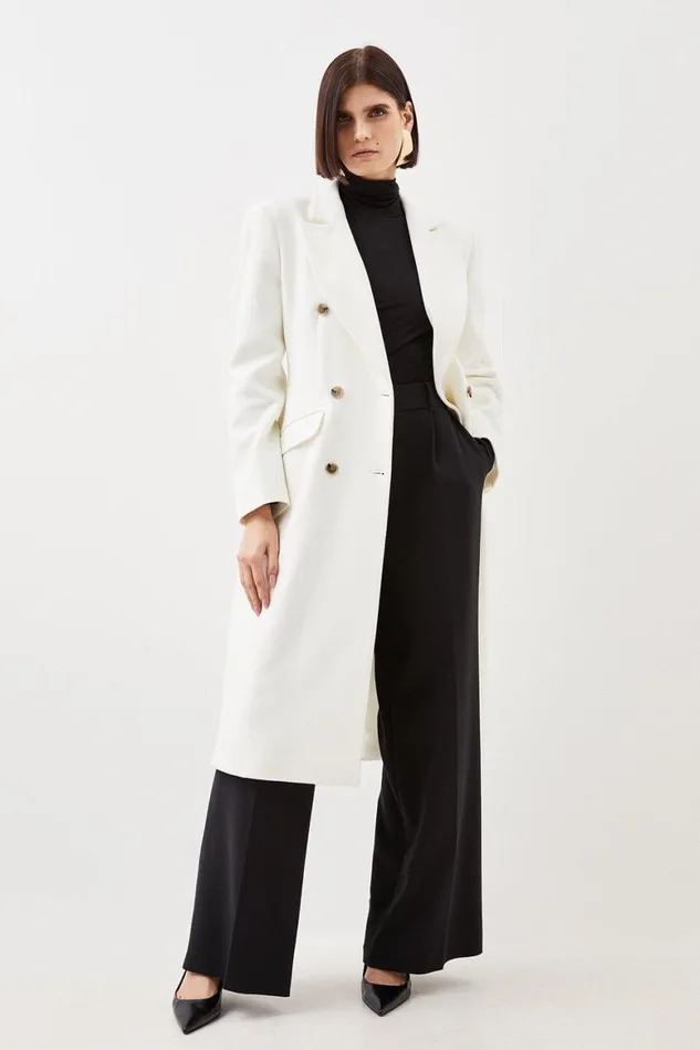 Coats and Jackets Women Karen Millen Italian Manteco Wool Hourglass Coat Ivory