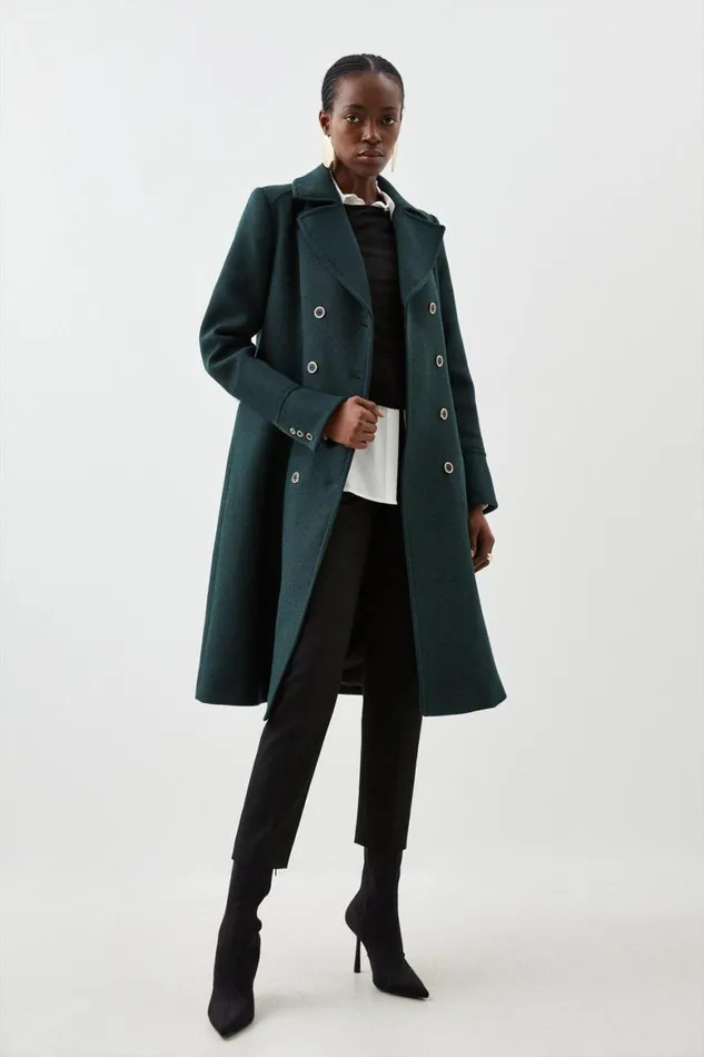Coats and Jackets Women Karen Millen Italian Manteco Wool Mix Military Double Breasted Midi Coat Forest Coats and Jackets Women Karen Millen Italian Manteco Wool Mix Military Double Breasted Midi Coat Forest
