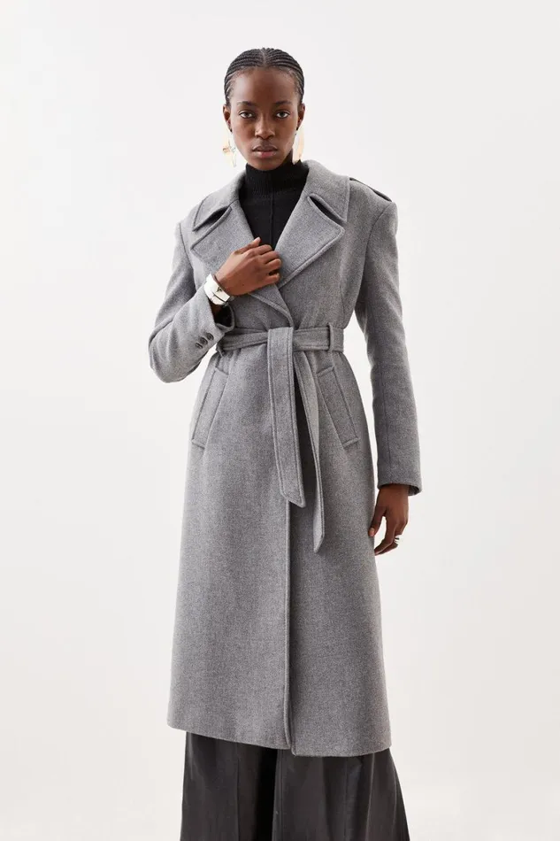 Coats and Jackets Women Karen Millen Italian Manteco Wool Mix Strong Shoulder Coat Grey Coats and Jackets Women Karen Millen Italian Manteco Wool Mix Strong Shoulder Coat Grey