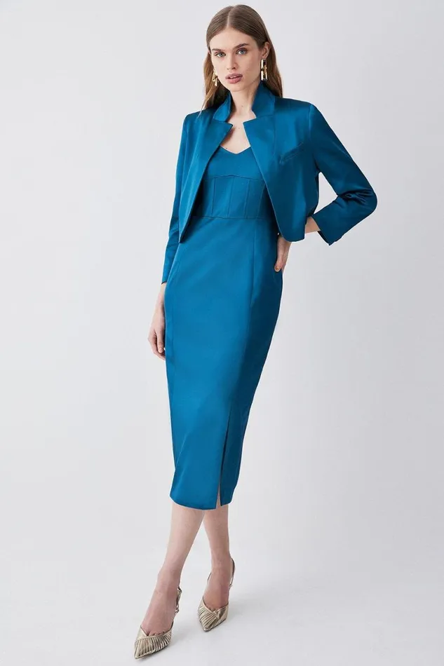 Coats and Jackets Women Karen Millen Italian Structured Satin Notch Neck Tailored Jacket Teal Coats and Jackets Women Karen Millen Italian Structured Satin Notch Neck Tailored Jacket Teal