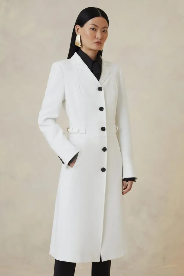 Coats and Jackets Women Karen Millen Petite The Founder Compact Stretch Tab Waist Tailored Coat Ivory