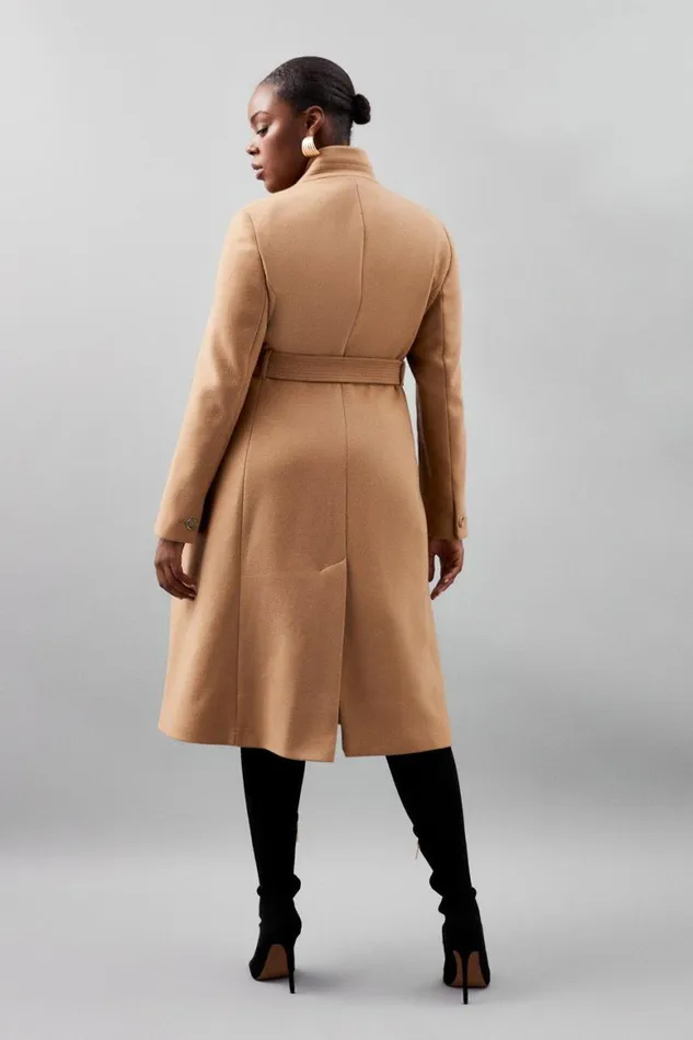 Coats and Jackets Women Karen Millen Plus Size Italian Manteco Wool Blend Notch Neck Coat Camel