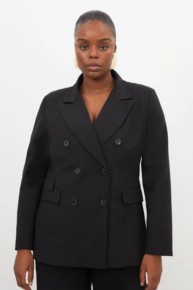 Coats and Jackets Women Karen Millen Plus Size Wool Blend Tailored Double Breasted Blazer Black Coats and Jackets Women Karen Millen Plus Size Wool Blend Tailored Double Breasted Blazer Black
