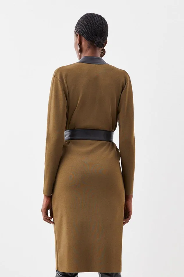 Coats and Jackets Women Karen Millen Pu Placket Coatigan Khaki