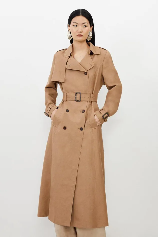 Coats and Jackets Women Karen Millen Soft Viscose Linen Tailored Belted Trench Coat Natural Coats and Jackets Women Karen Millen Soft Viscose Linen Tailored Belted Trench Coat Natural