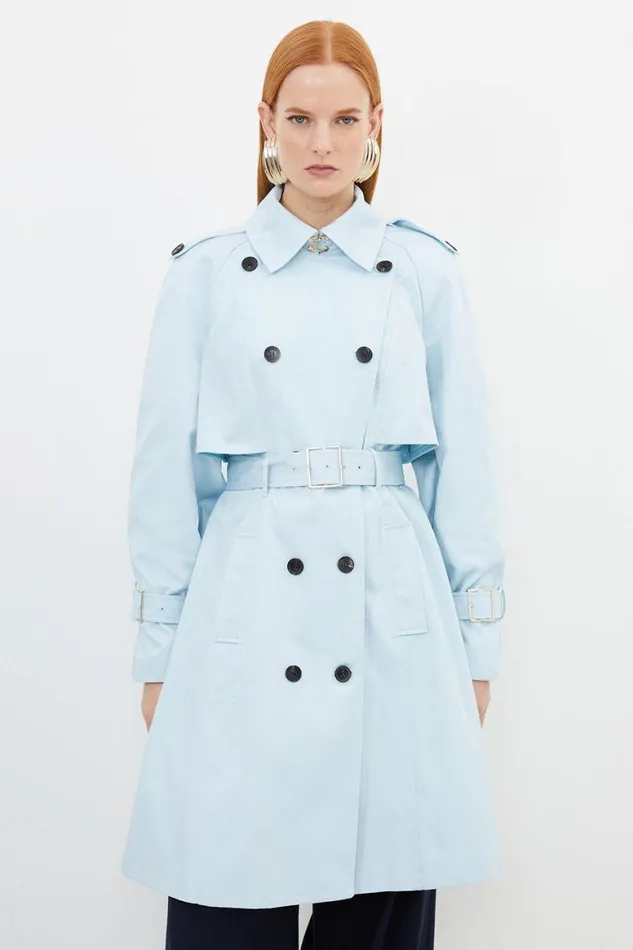 Coats and Jackets Women Karen Millen Tailored Full Skirt Midi Trench Coat Pale Blue Coats and Jackets Women Karen Millen Tailored Full Skirt Midi Trench Coat Pale Blue