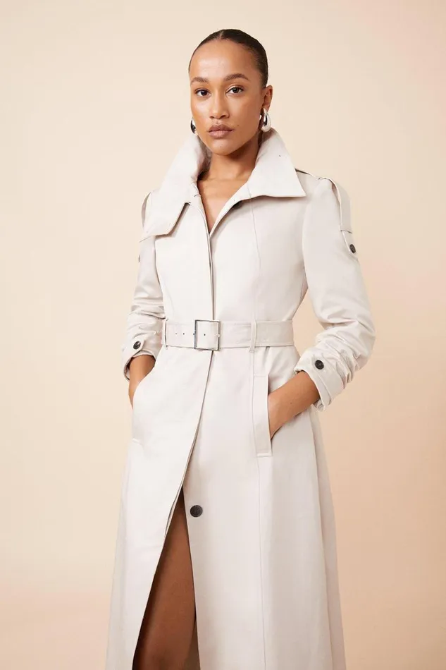 Coats and Jackets Women Karen Millen Tailored High Neck Belted Trench Coat Stone