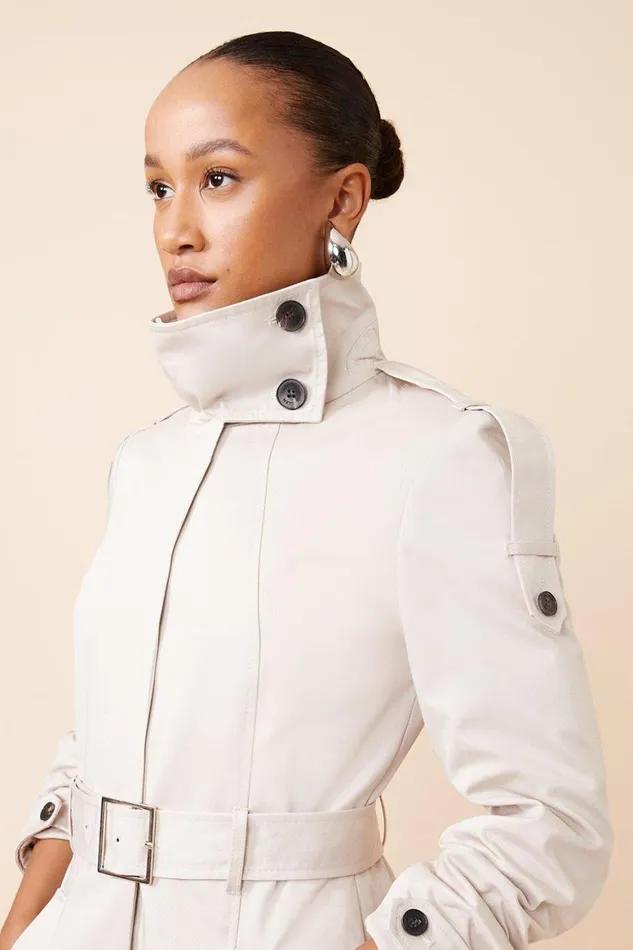 Coats and Jackets Women Karen Millen Tailored High Neck Belted Trench Coat Stone