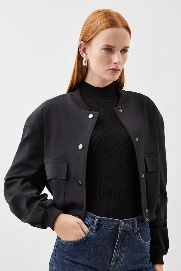 Coats and Jackets Women Karen Millen Tailored Pocket Detail Bomber Jacket Black Coats and Jackets Women Karen Millen Tailored Pocket Detail Bomber Jacket Black