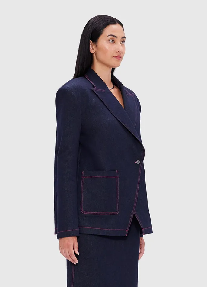 Coats and Jackets Women LEO LIN Jocelyn Denim Split Blazer 8211 Indigo