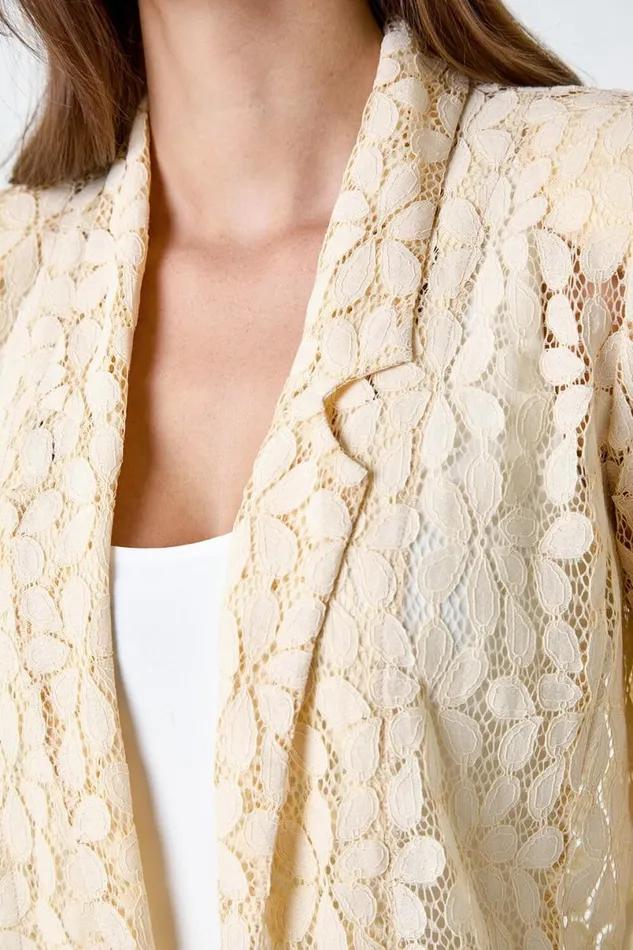 Cream 34 Sleeve Floral Lace Blazer Jacket Women Roman Jackets