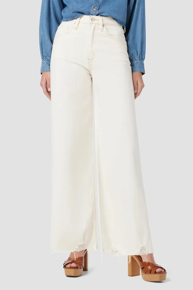 Cropped Women Hudson Jeans James HighRise Wide Leg Crop Jean Ecru Destructed Hem Cropped Women Hudson Jeans James HighRise Wide Leg Crop Jean Ecru Destructed Hem