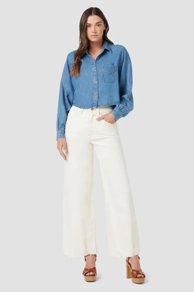 Cropped Women Hudson Jeans James HighRise Wide Leg Crop Jean Ecru Destructed Hem Cropped Women Hudson Jeans James HighRise Wide Leg Crop Jean Ecru Destructed Hem