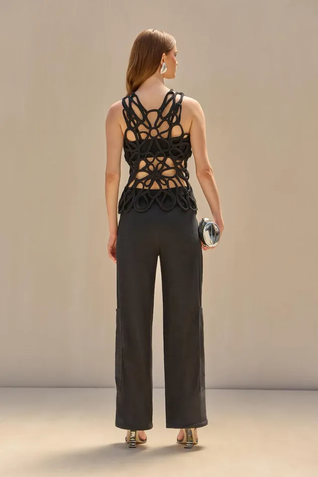 Cult Gaia Danica Crochet Top Black Women Knits