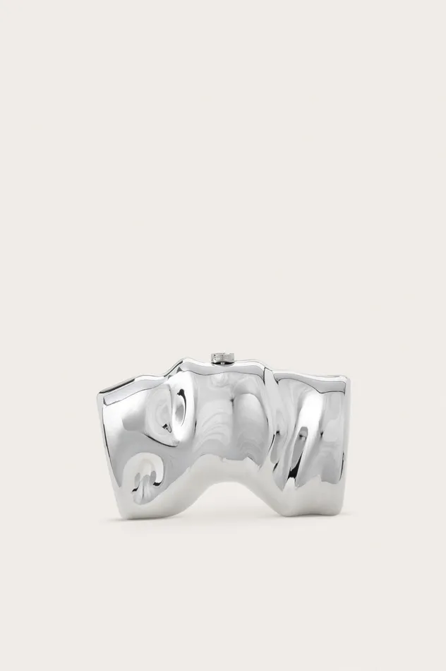 Cult Gaia Scrunch Clutch Shiny Silver Women Clutches