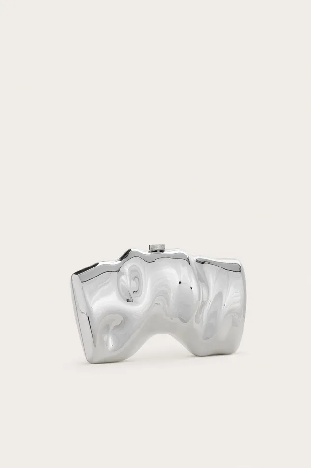 Cult Gaia Scrunch Clutch Shiny Silver Women Clutches