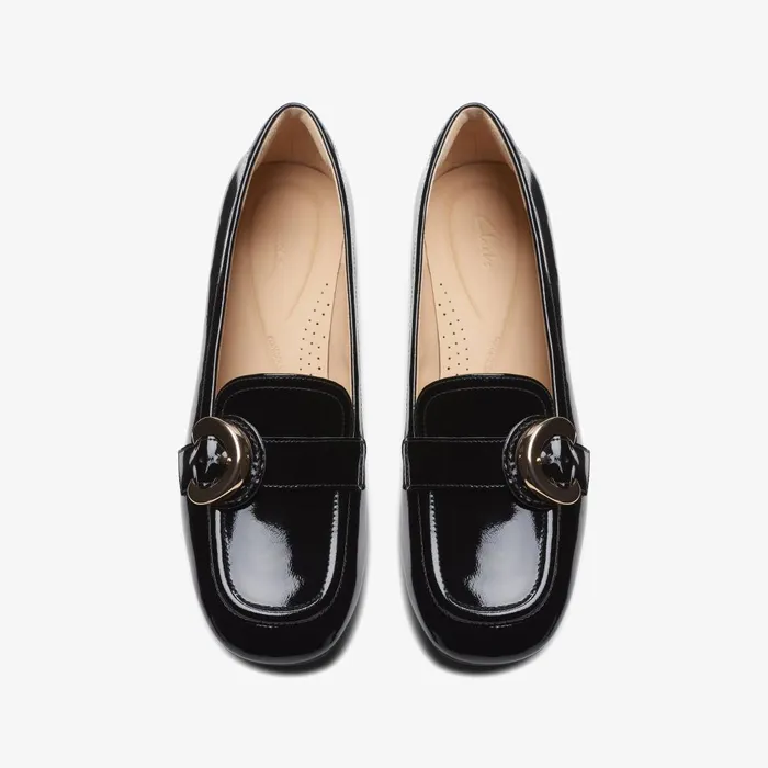 Daiss 30 Trim Black Patent Women Clarks Loafers and Oxfords