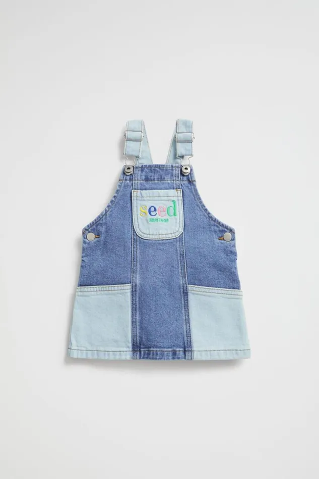 Denim and Jeans Baby Seed Heritage Colourblock Logo Pinafore Light Wash Multi