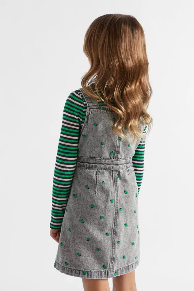 Denim and Jeans Girl Seed Heritage Apple Embroidered Pinafore Slate Wash