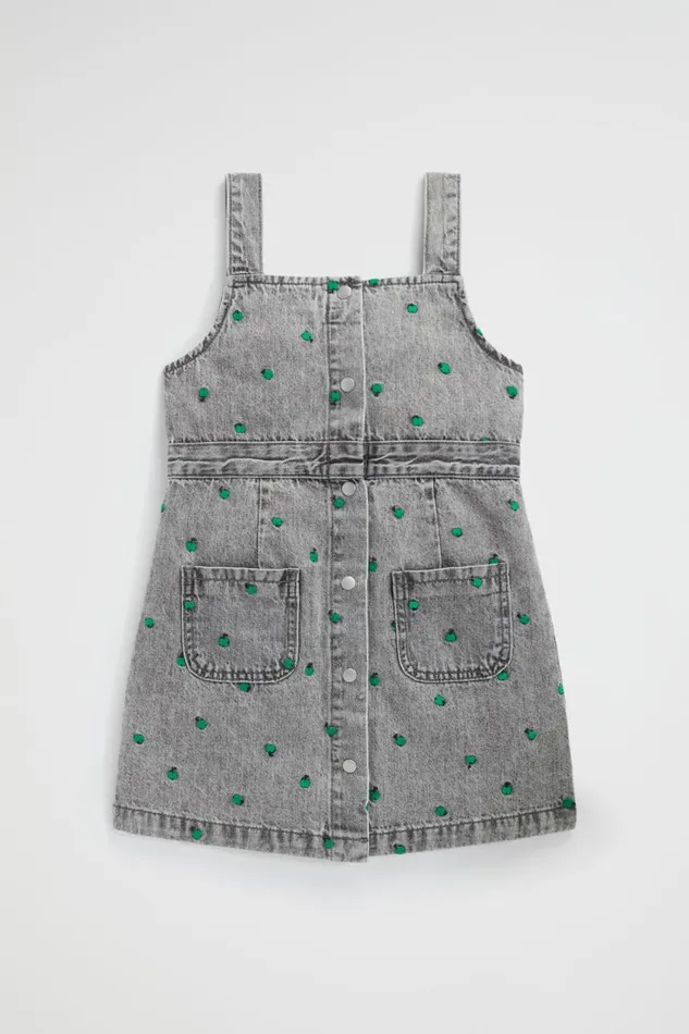 Denim and Jeans Girl Seed Heritage Apple Embroidered Pinafore Slate Wash