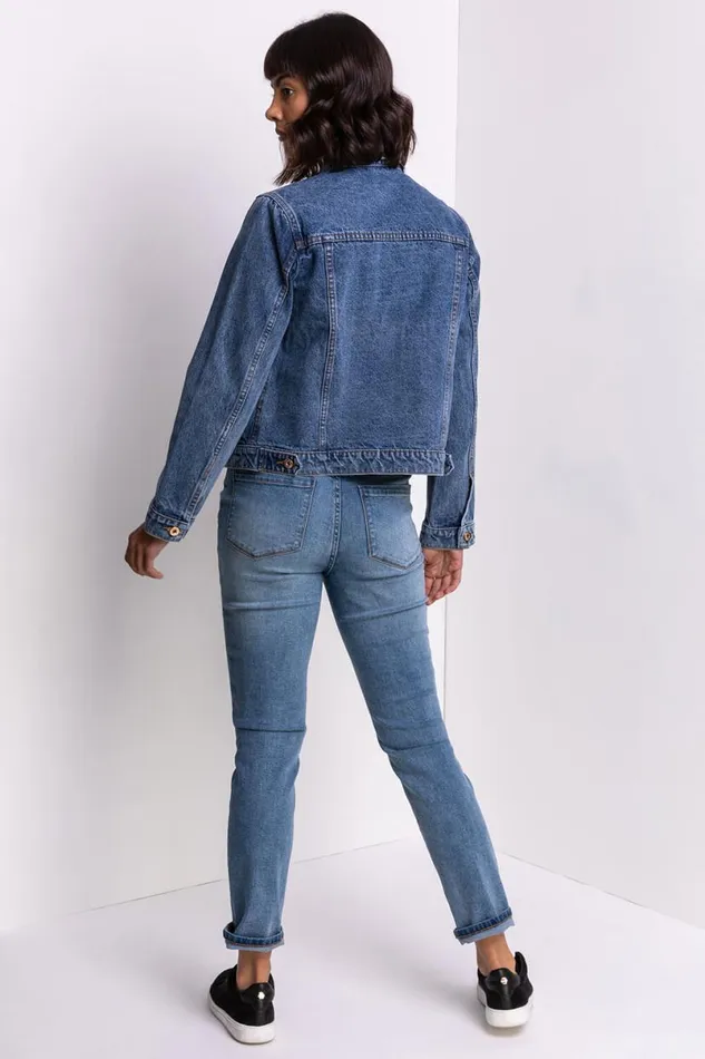 Denim Distressed Denim Jacket Women Roman Jackets