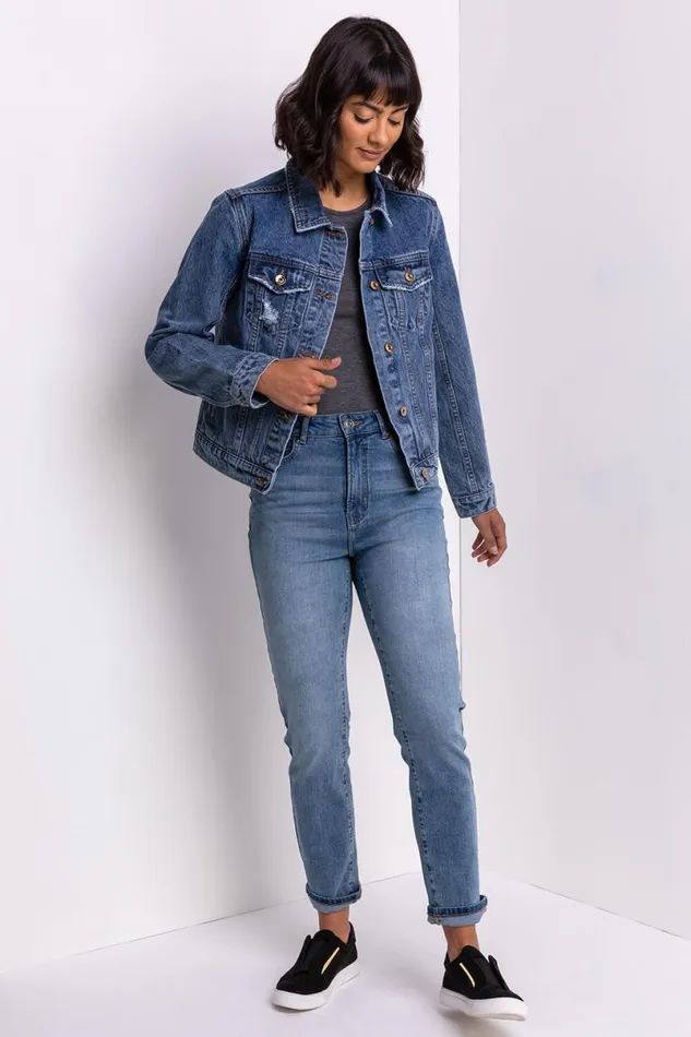Denim Distressed Denim Jacket Women Roman Jackets